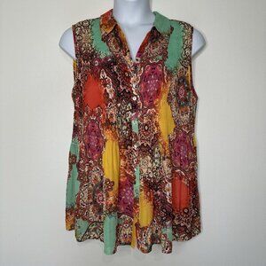 Avenue Sleeveless Tunic Top Colorful Paisley Babydoll Boho Size 18